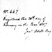 Page six of the land grant, dated February 20, 1807. 